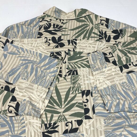 Island Blue Hawaiian Silk Blend Button Up Shirt Sz Large Beige Short Sleeve - Picture 7 of 8